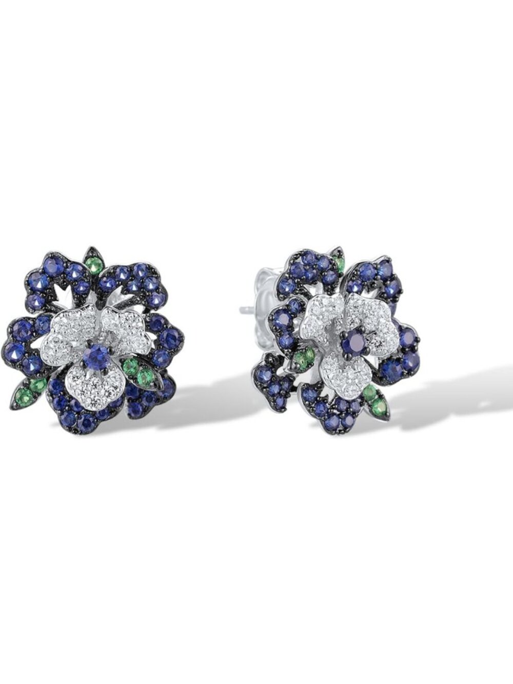 925 Sterling Silver Flower Stud Earrings with Colorful Gemstones - Elegant